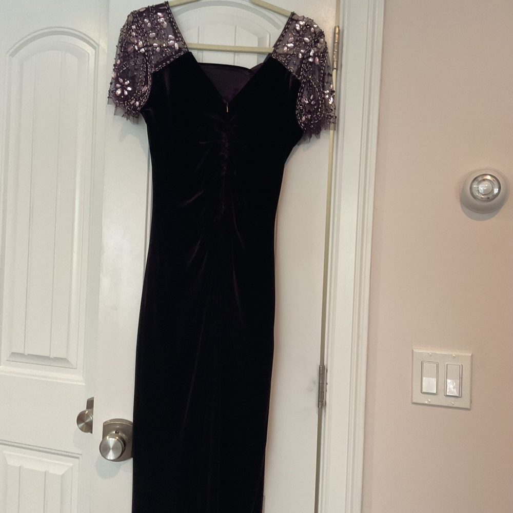 Xscape Rich Purple Velvet Gown with Sparkling Details - Picture 10 of 11
